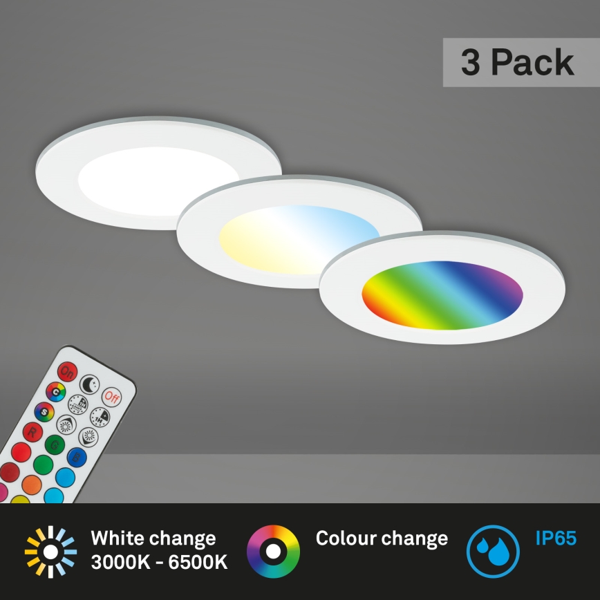 Briloner - KOMPLEKTS 3x RGBW LED Aptumšojama iegremdējama vannas istabas lampa LED/4,8W/230V 3000-6500K IP65 + tālvadības pults