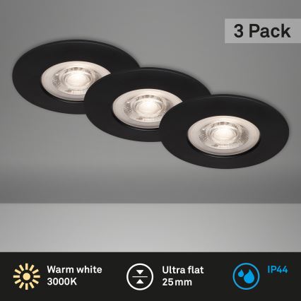 Briloner - KOMPLEKTS 3x LED Iegremdējama vannas istabas lampa LED/4,9W/230V IP44 melna