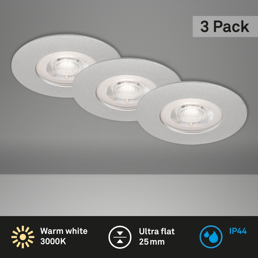 Briloner- KOMPLEKTS 3x LED Iegremdējama vannas istabas lampa LED/4,9W/230V IP44 sudraba