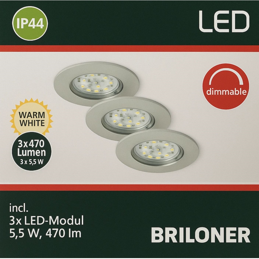 Briloner - KOMPLEKTS 3x LED Aptumšojama iegremdējama vannas istabas lampa LED/5,5W/230V IP44