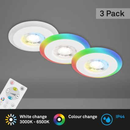 Briloner - KOMPLEKTS 3x LED RGBW Aptumšojama vannas istabas piekaramo griestu lampa LED/5W/230V 3000-6500K IP44 + tālvadības pults