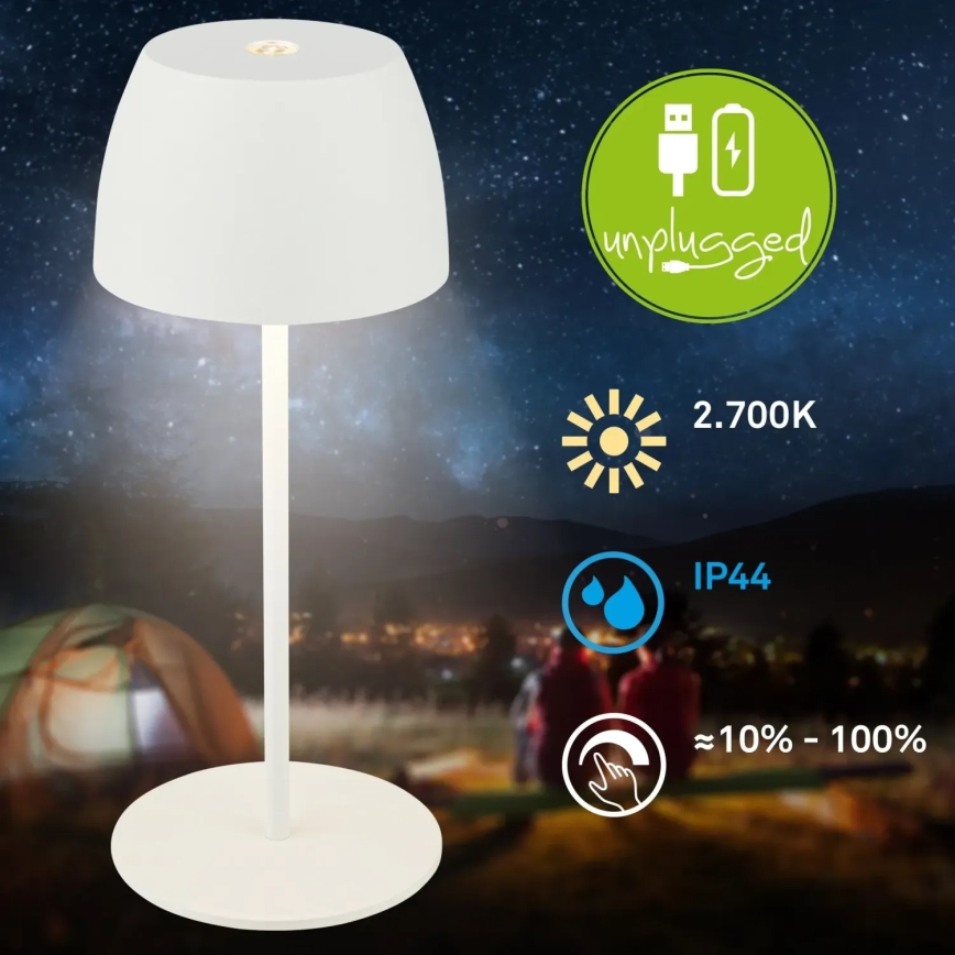 Briloner  - LED regulējama, uzlādējama, ar skārienvadību āra galda lampa MINI LED/2,5W/5V IP44 1800 mAh balta