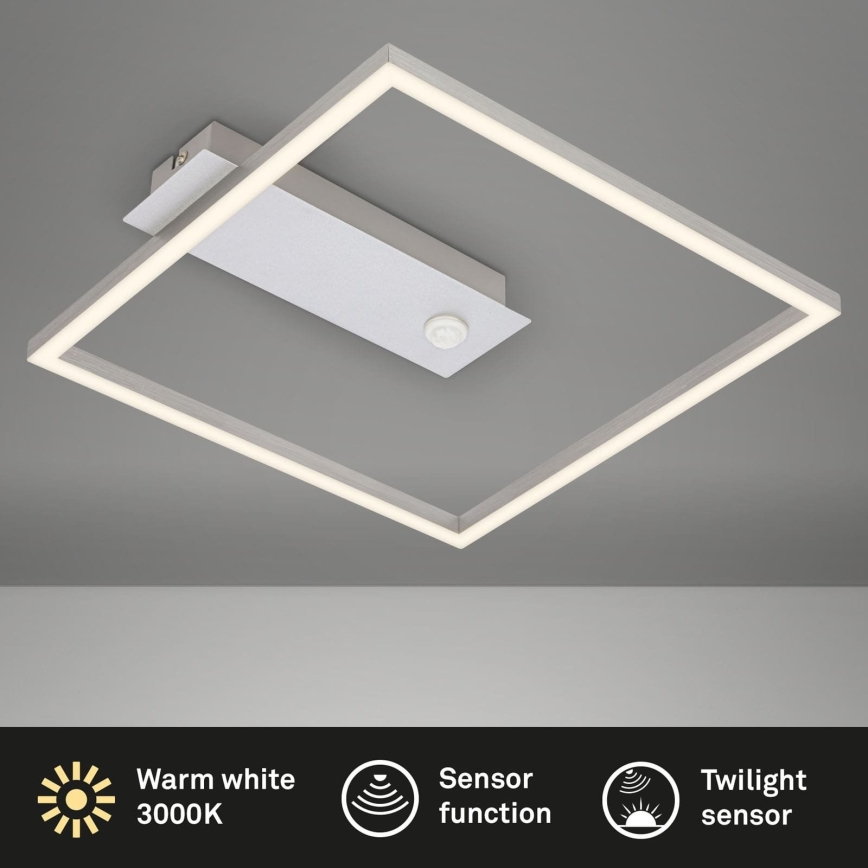 Briloner - LED griestu lampa ar kustību un krēslas sensoru FRAME LED/14W/230V 3000K 30x32 cm matēts hroms