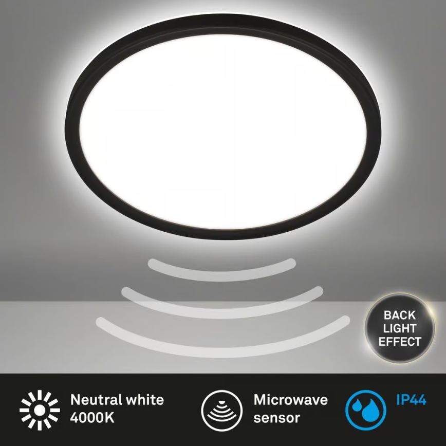 Briloner - LED vannas istabas griestu gaismeklis ar kustības sensoru MOVE LED/18W/230V IP44 Ø 29 cm melns