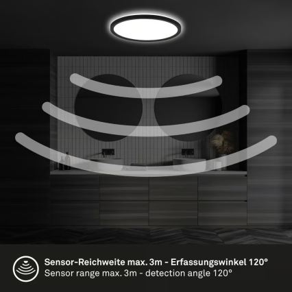 Briloner - LED vannas istabas griestu gaismeklis ar kustības sensoru MOVE LED/18W/230V IP44 Ø 29 cm melns