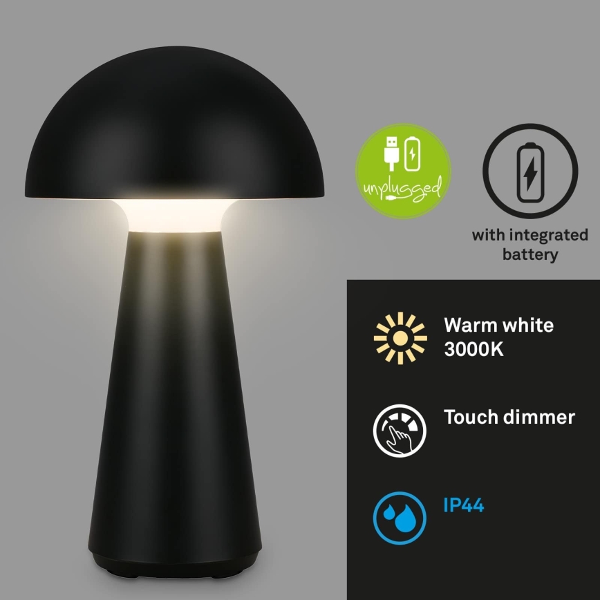 Briloner - LED ar regulējamu spilgtumu, uzlādējama āra galda lampa ar skārienvadību LED/2,6W/5V 3000K IP44 2000 mAh melna
