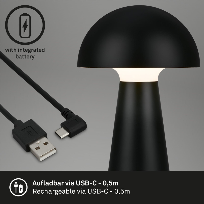 Briloner - LED ar regulējamu spilgtumu, uzlādējama āra galda lampa ar skārienvadību LED/2,6W/5V 3000K IP44 2000 mAh melna