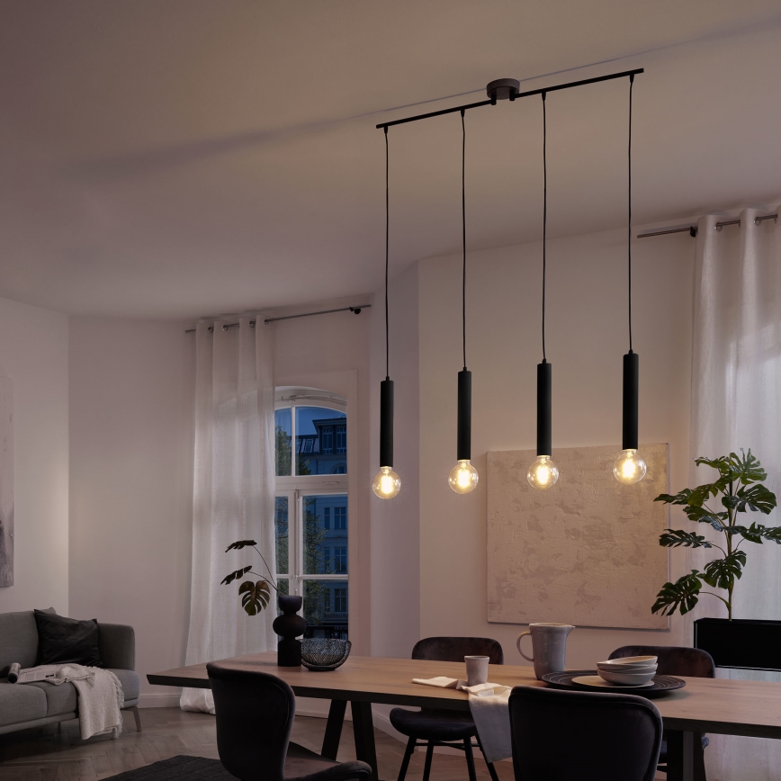 Briloner - Lustra ar auklu LONGA 4xE27/60W/230V melna