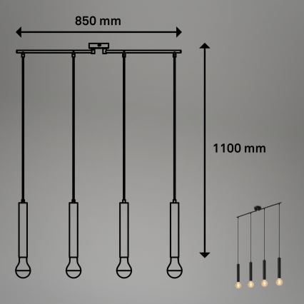 Briloner - Lustra ar auklu LONGA 4xE27/60W/230V melna