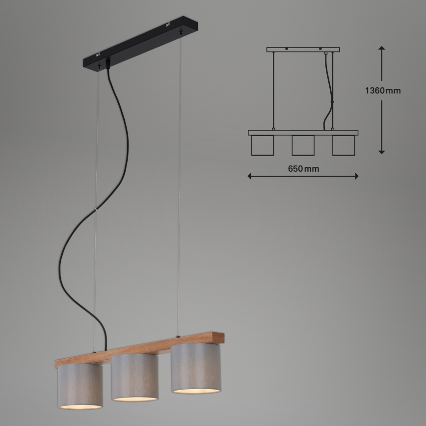 Briloner - Lustra ar auklu RHON 3xE14/25W/230V gumijkoks