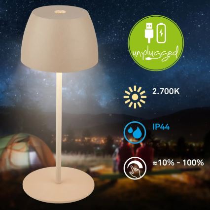 Briloner - LED regulējama uzlādējama skārienjutīga āra galda lampa MINI LED/2,5W/5V IP44 1800 mAh bēša