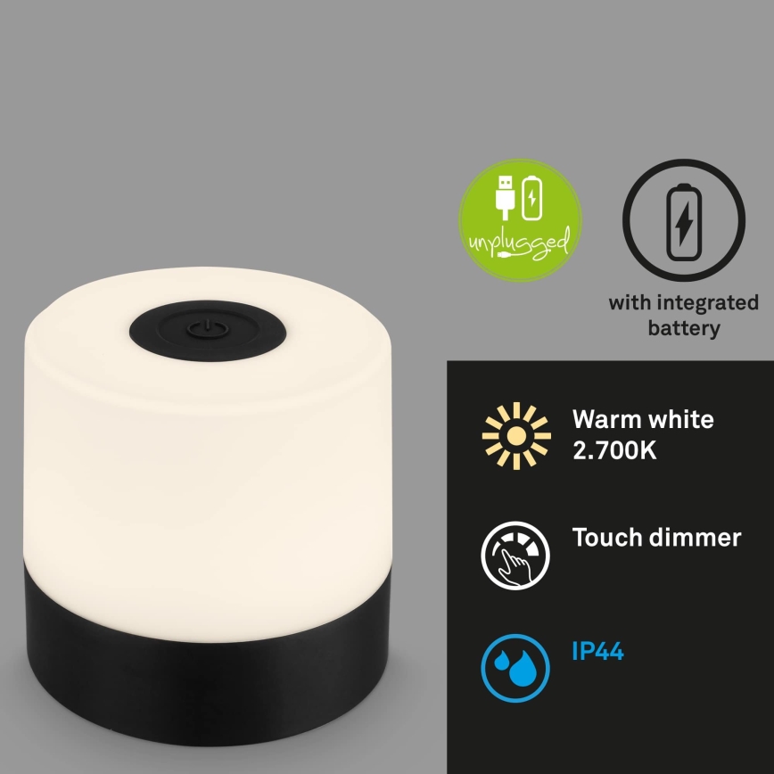 Briloner - LED regulējama, uzlādējama skārienjūtīga āra galda lampa LED/2W/5V 2700K IP44 1200 mAh melna