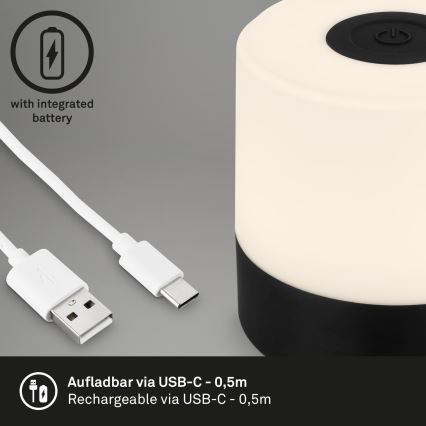 Briloner - LED regulējama, uzlādējama skārienjūtīga āra galda lampa LED/2W/5V 2700K IP44 1200 mAh melna