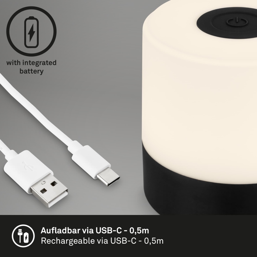 Briloner - LED regulējama, uzlādējama skārienjūtīga āra galda lampa LED/2W/5V 2700K IP44 1200 mAh melna