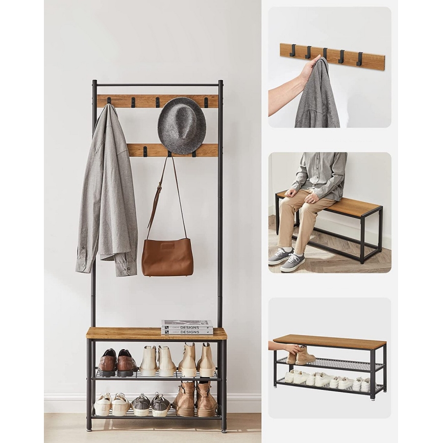 Brīvi stāvošs drēbju pakaramais NAVOR, brūns/melns