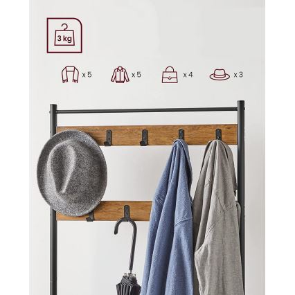 Brīvi stāvošs drēbju pakaramais NAVOR, brūns/melns