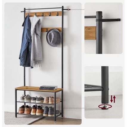 Brīvi stāvošs drēbju pakaramais NAVOR, brūns/melns