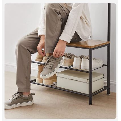 Brīvi stāvošs drēbju pakaramais NAVOR, brūns/melns