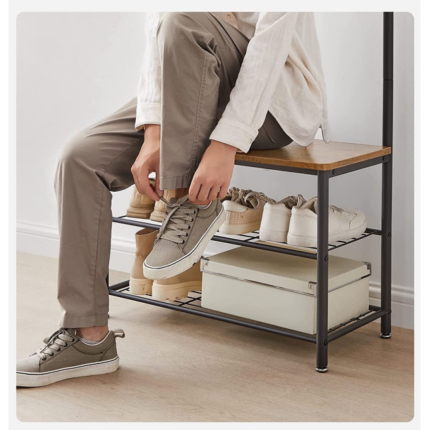 Brīvi stāvošs drēbju pakaramais NAVOR, brūns/melns