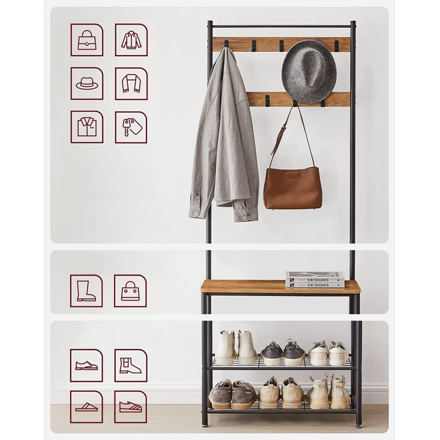 Brīvi stāvošs drēbju pakaramais NAVOR, brūns/melns