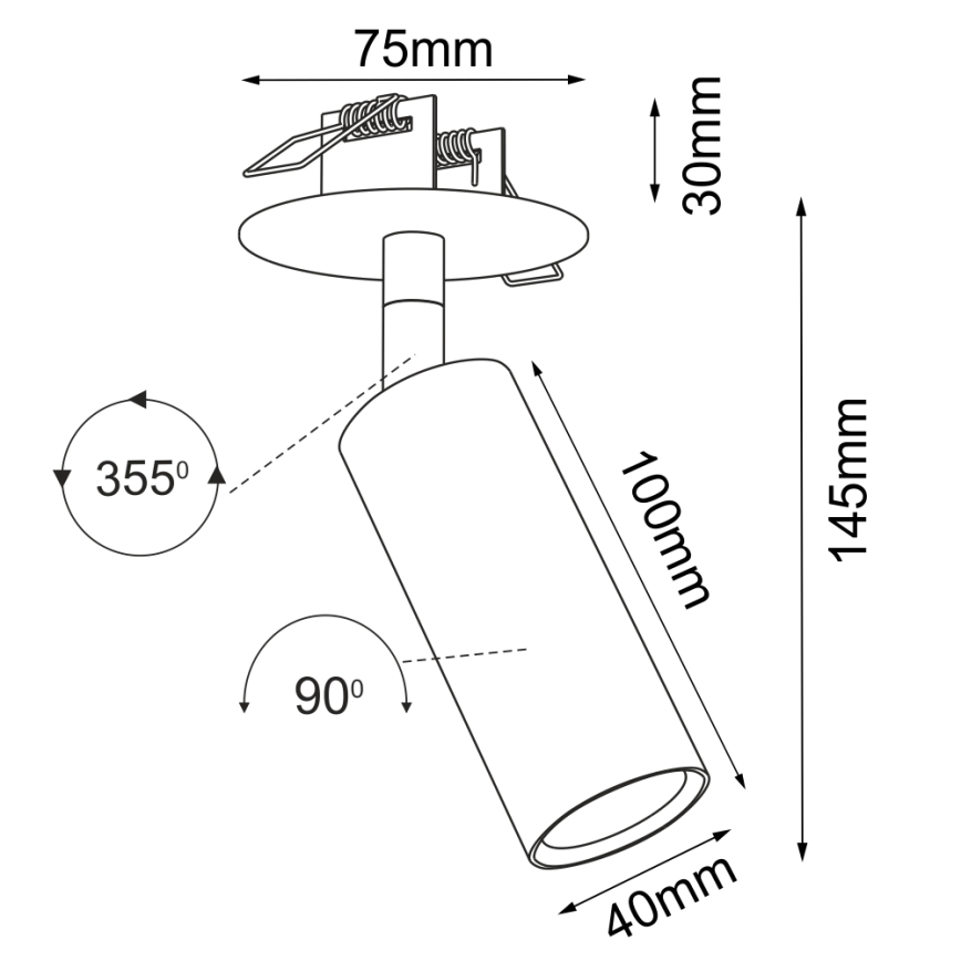 Brosline - Griestu iebūvējamais virziena gaismeklis 1xGU10/4W/230V melns