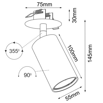 Brosline - Iebūvējamais punktveida gaismeklis 1xGU10/10W/230V balts