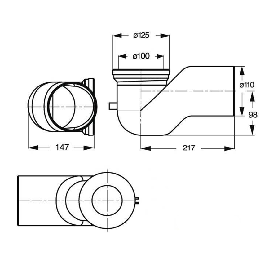 Bruckner - 90° tualetes poda savienotājs Offset 11 cm balta