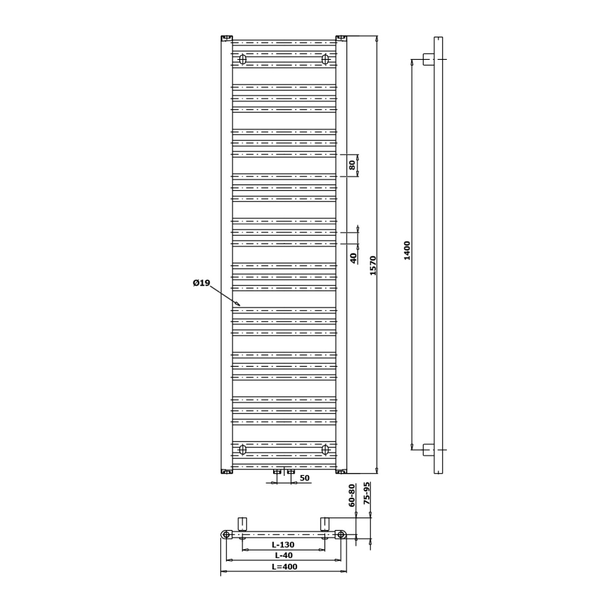 Bruckner - Vannas istabas radiators ALBRECHT 547W/230V 50x157 cm balta