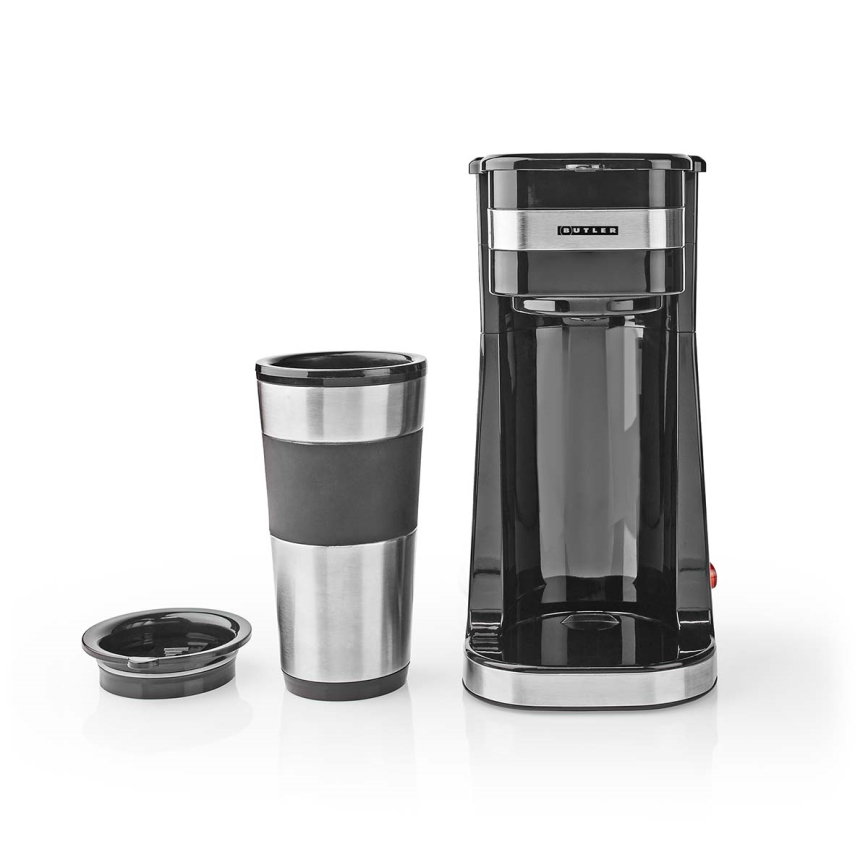 Butler - Kafijas automāts vienai krūzei 0,4 l ar ceļojuma krūzi 750W/230V nerūsējošais tērauds/melns