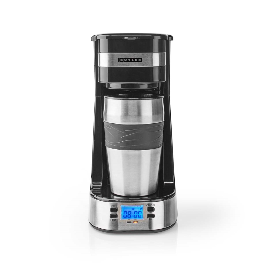Butler - kafijas automāts vienai tasītei 0,4 l ar taimeri un ceļojuma krūzi 750W/230V nerūsējošais tērauds/melns