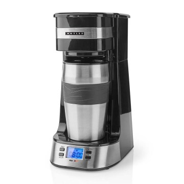 Butler - kafijas automāts vienai tasītei 0,4 l ar taimeri un ceļojuma krūzi 750W/230V nerūsējošais tērauds/melns