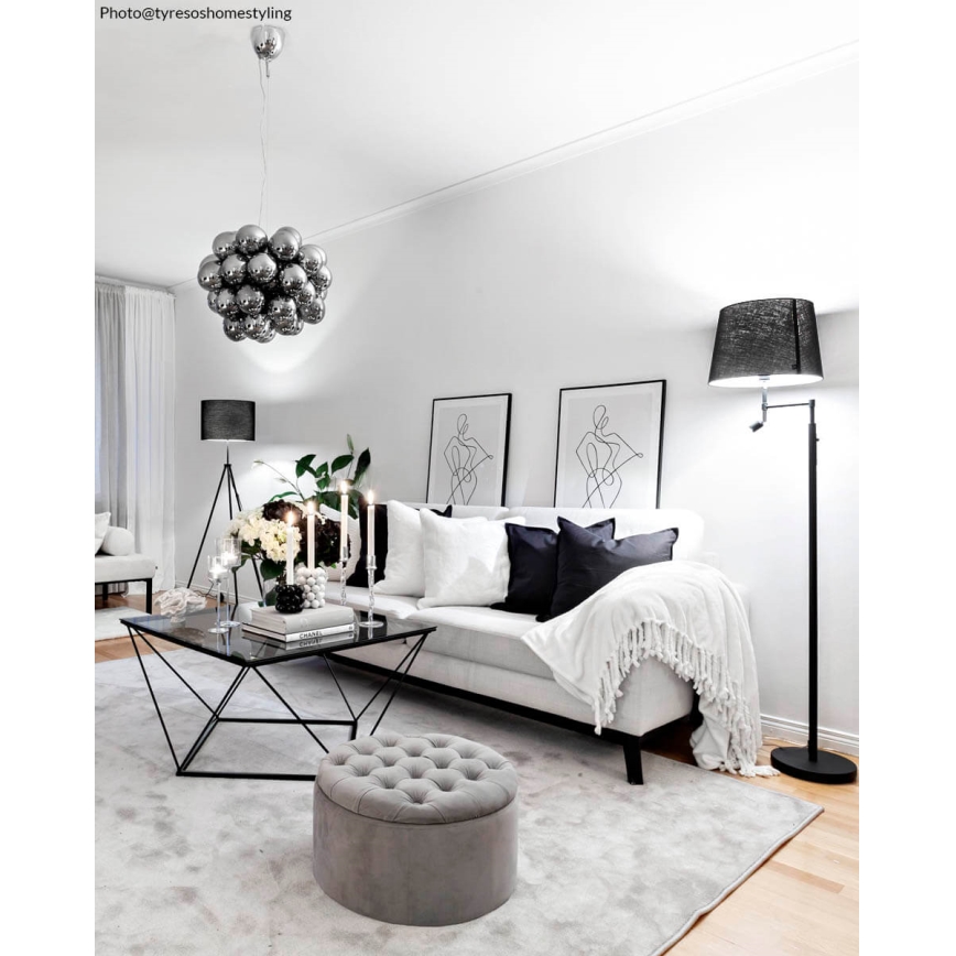 ByRydens - LED grīdas lampa ORLANDO 1xE27/5W/230V + LED/3W, melna, Ø 36 cm
