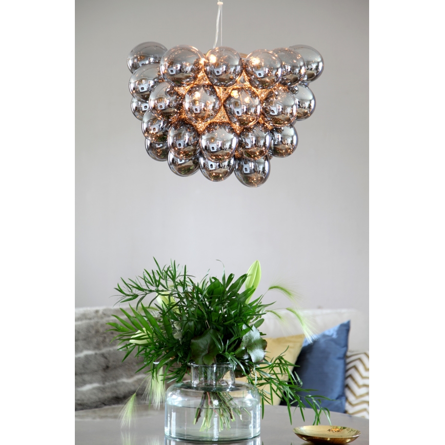 ByRydens - Lustra ar auklu GROSS 8xG9/4W/230V dūmakains/melna d. 50 cm
