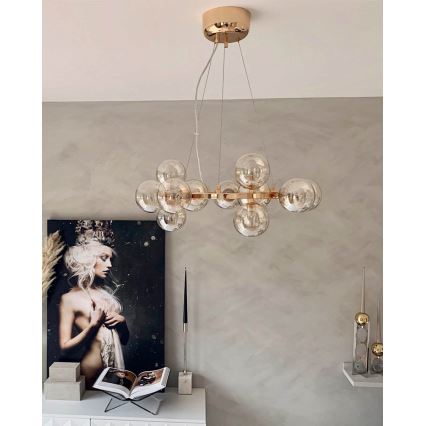 ByRydens - Lustra ar auklu SPLENDOR 15xG9/5W/230V dūmakains/brūna d. 58 cm