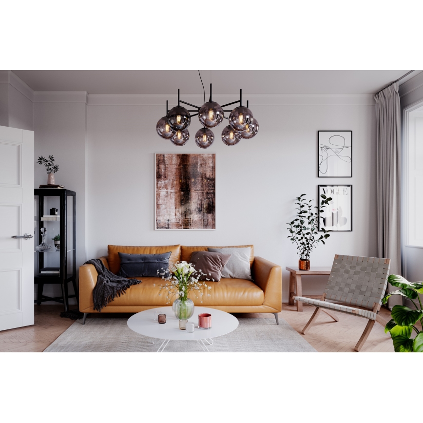 ByRydens - Lustra ar auklu BOYLE 8xE27/5W/230V dūmakains/melna d. 83 cm
