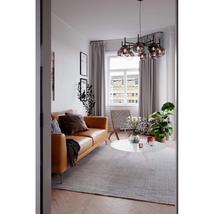 ByRydens - Lustra ar auklu BOYLE 8xE27/5W/230V dūmakains/melna d. 83 cm