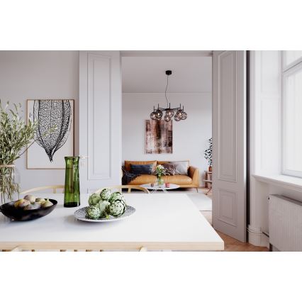 ByRydens - Lustra ar auklu BOYLE 8xE27/5W/230V dūmakains/melna d. 83 cm