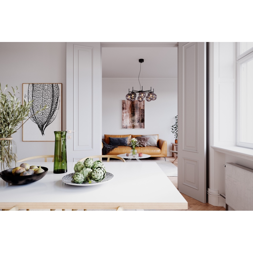 ByRydens - Lustra ar auklu BOYLE 8xE27/5W/230V dūmakains/melna d. 83 cm