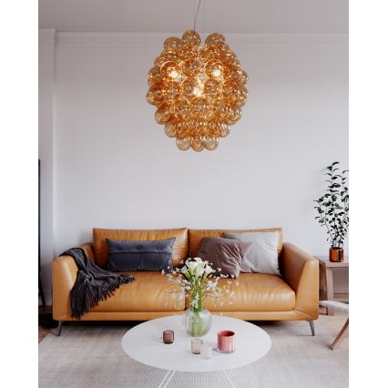 ByRydens - Lustra ar auklu DELUXE 4xE14/5W/230V dūmakains/brūna d. 64 cm