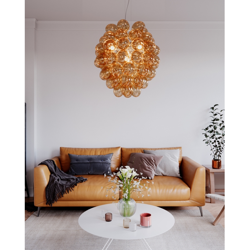 ByRydens - Lustra ar auklu DELUXE 4xE14/5W/230V dūmakains/brūna d. 64 cm