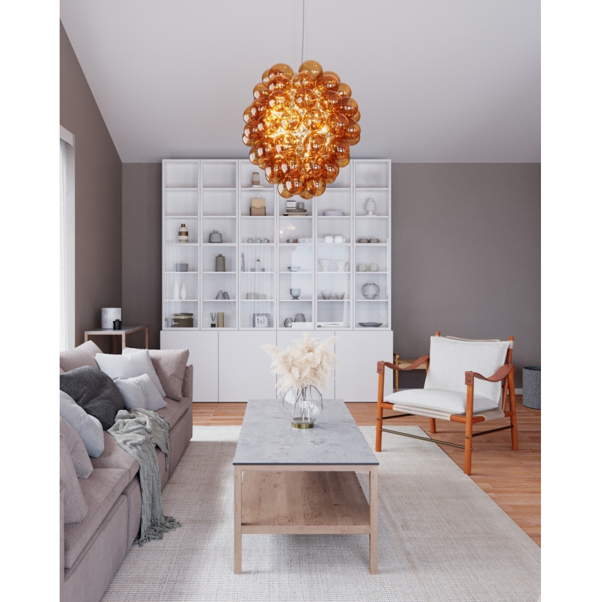 ByRydens - Lustra ar auklu DELUXE 4xE14/5W/230V dūmakains/brūna d. 64 cm