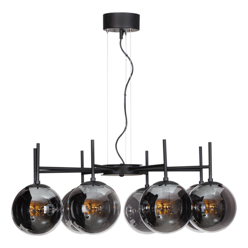ByRydens - Lustra ar auklu BOYLE 8xE27/5W/230V dūmakains/melna d. 83 cm
