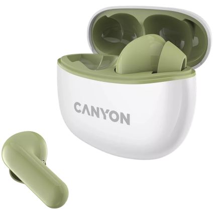 Canyon - Bezvadu stereo earphones True Bezvadu 500 mAh + 2x 40 mAh balta/zaļa