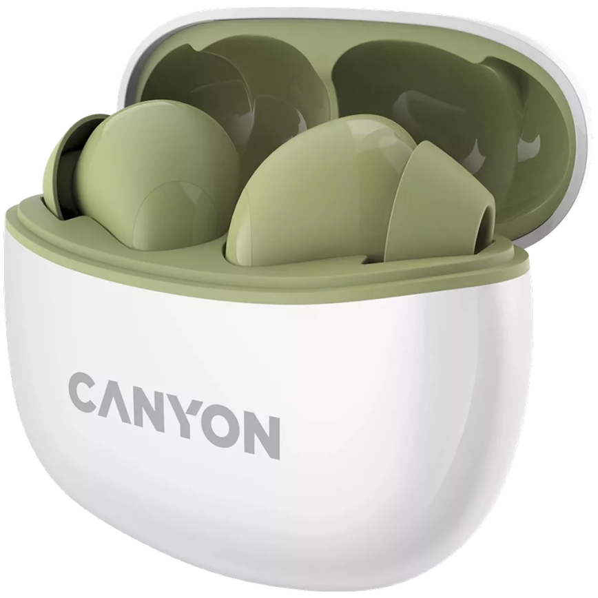 Canyon - Bezvadu stereo earphones True Bezvadu 500 mAh + 2x 40 mAh balta/zaļa