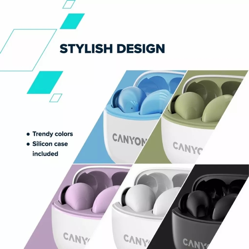 Canyon - Bezvadu stereo earphones True Bezvadu 500 mAh + 2x 40 mAh balta/zaļa
