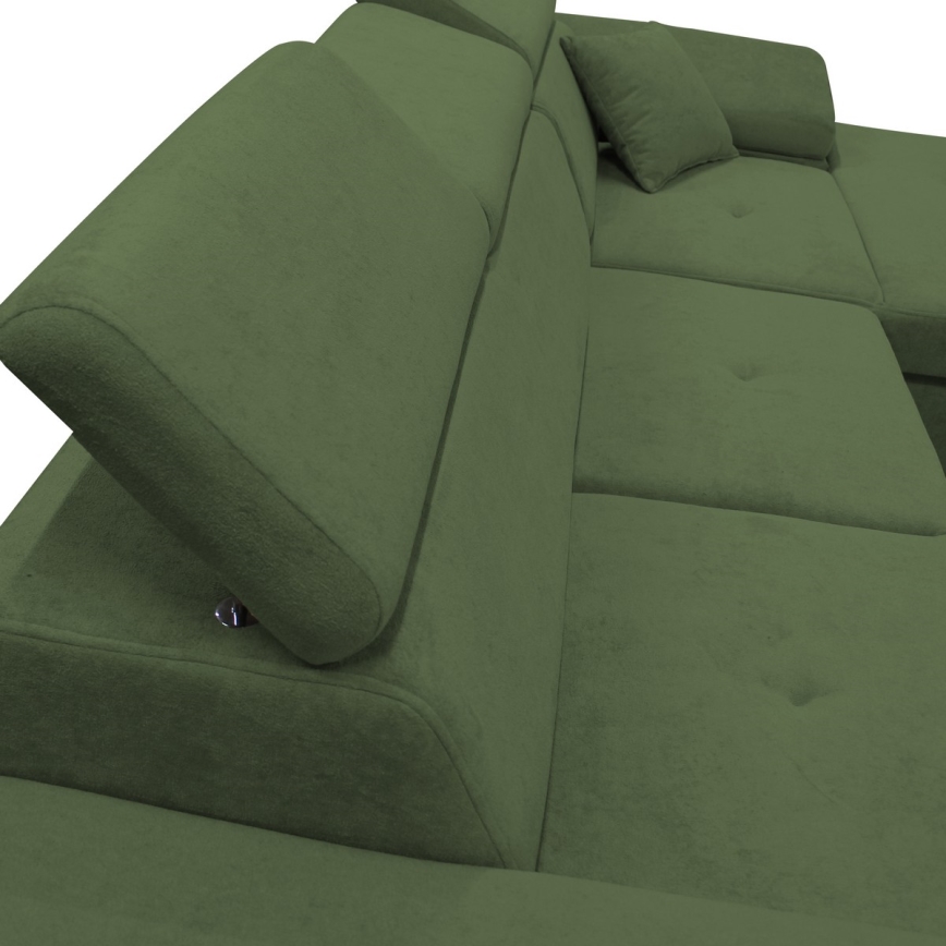 CASTELO izvelkamais L formas labais stūra dīvāns ar uzglabāšanas nodalījumu, zaļš