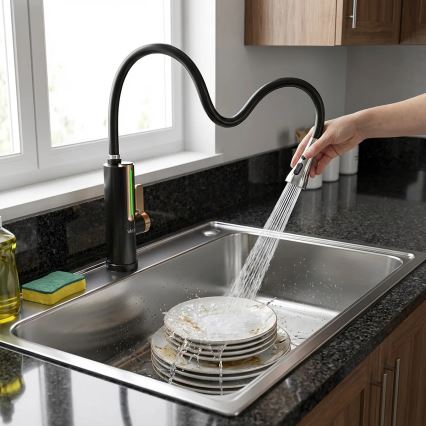 Caurplūdes ūdens sildītājs ar LED displeju 3000W/230V IPX4 melns/zeltains