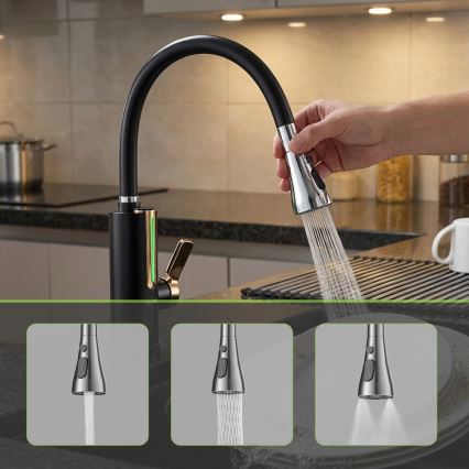 Caurplūdes ūdens sildītājs ar LED displeju 3000W/230V IPX4 melns/zeltains