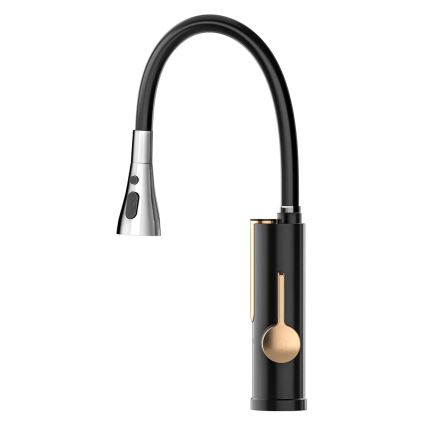 Caurplūdes ūdens sildītājs ar LED displeju 3000W/230V IPX4 melns/zeltains