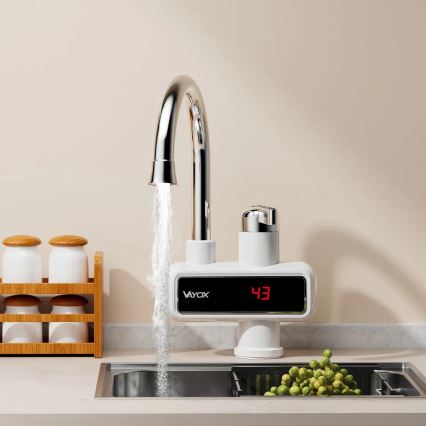 Caurplūdes ūdens sildītājs ar LED ekrāns 3000W/230V IPX4 balta
